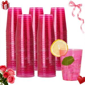 DaYammi 100 Pack Pink Plastic Cups 10Oz Clear Pink Disposable Party Cups for Martini and Cocktail,Fancy Disposable Cup for Wedding,Pink Party Cups Perfect for Mother's Day Party Wedding