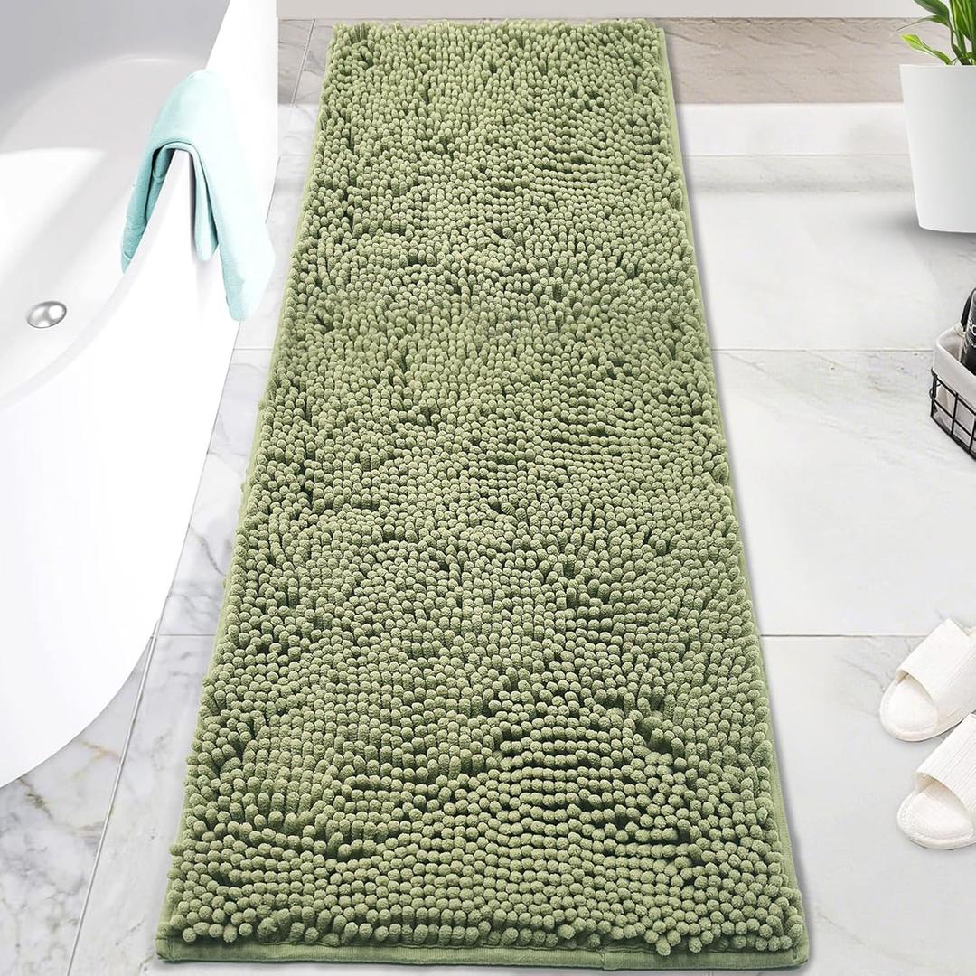 Insun Chenille Bathroom Rug, Non Slip Absorbent Quick Dry Bath Mat, Machine Washable Bath Rug Sage Green 16" x 47"