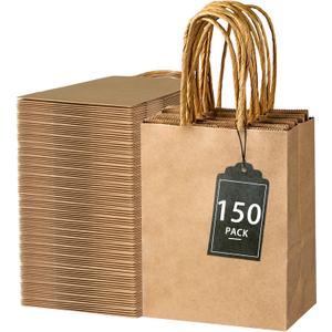 SPERPAND 150Pcs Small Gift Bags - 6.5" Brown Paper Bag Kraft Gift Bags for Birthday, Baby Shower, Christmas, Wedding, Party Favor Bag