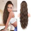FLUFYMOOZ Ponytail Extension, 26 Inch Drawstring Ponytail Hair Extensions for Women Long Curly Wavy Ponytail Natural Wavy Synthetic Hairpiece for Women (26 Inch Brown with Auburn)