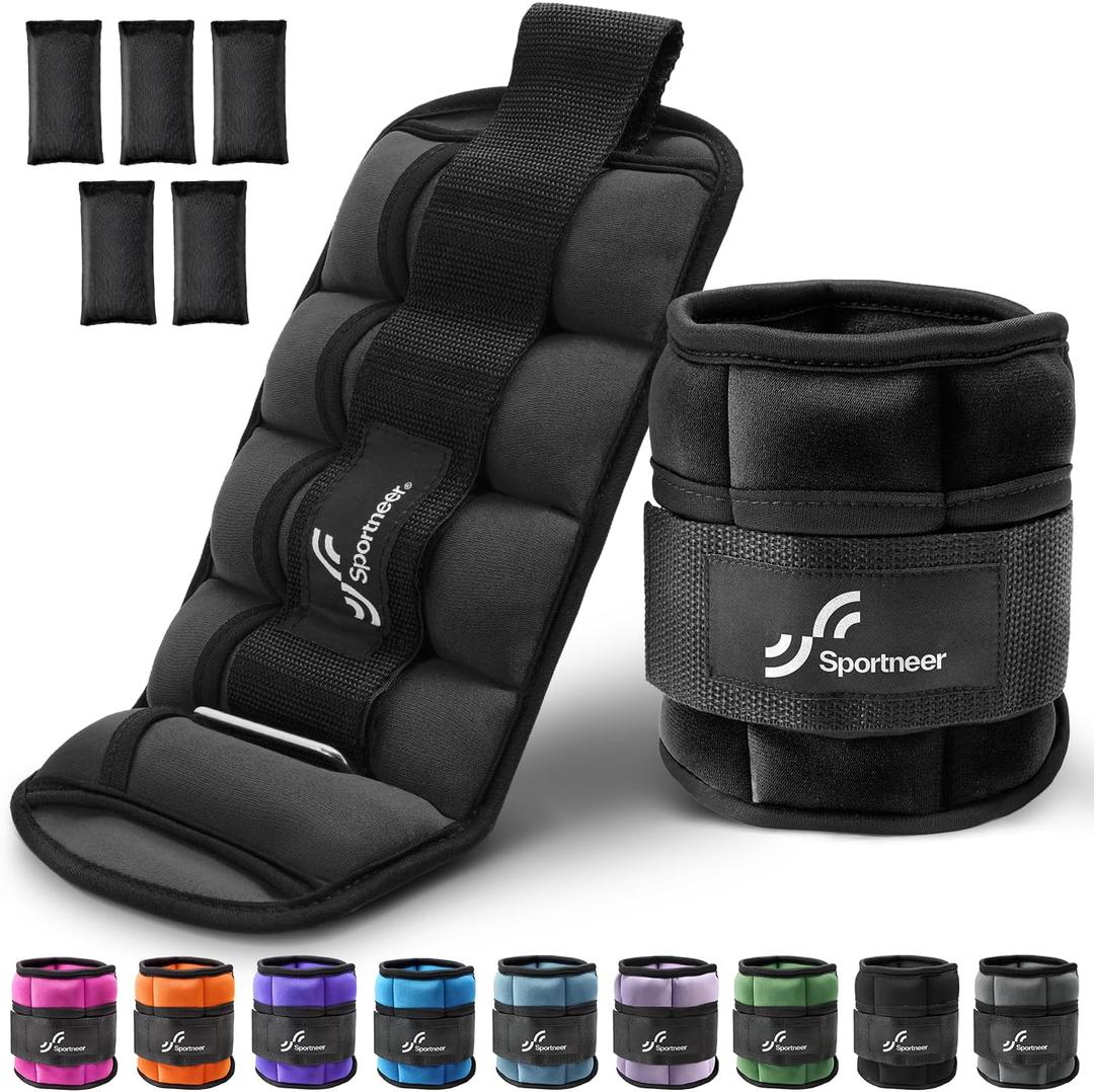 Sportneer Adjustable Ankle Weights for Women and Men 7 lbs/Pair Adjustable Leg Weights with Secure Straps, Strength Training Weighted for Yoga, Walking, Running, Aerobics, Gym, Physical Therapy (Black)