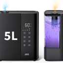 JRD Warm & Cool Mist Humidifiers for Bedroom 5L, Quiet Ultrasonic Air Humidifier Fast Symptom Relief, 50H Runtime, Oil Diffuser, 12H Timer, 7 Color Light for Large Room, Office, Baby, PlantsBlack