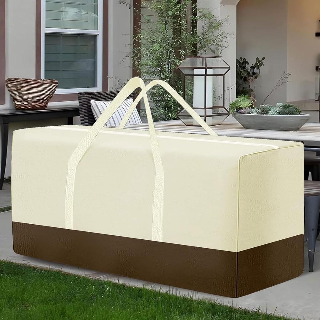 Extra Large Patio Outdoor Waterproof Cushion Storage Bag, Outdoor Cushion Furniture Storage Bag with Handles and Zippered 68 x 30 x 20 Inch, Beige (1 Pack Beige)