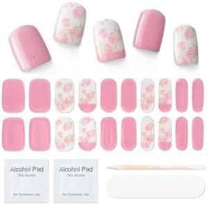 Semi Cured Gel Nail Strips|Works with Any UV/LED Lamps|20 Pcs Gel Nail Stickers|Long-Lasting Two Weeks and Easy to Apply & Remove|Rose Language
