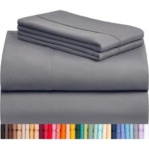 LuxClub 4 PC Queen Sheet Set, Queen Size, Deep Pockets Wrinkle Free Cooling Bed Sheets Machine Washable Hotel Bedding Silky Soft - Light Grey Queen