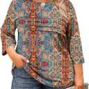 LOMON Plus Size Women Blouses 3/4 Length Sleeve Tops Crewneck Pleated Casual Tees Shirts 1X-5X (XXXL)