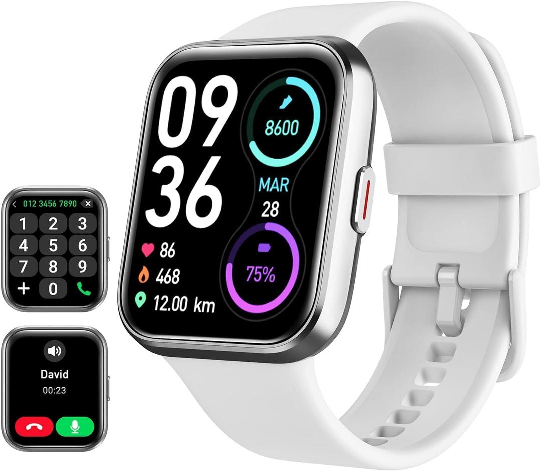 Smart Watch for Women Android & iPhone, Alexa Built in, 1.8" Touch Screen Fitness Tracker with Answer/Make Calls, IP68 Waterproof Heart Rate/Sleep/SpO2 Monitor, Pedometer, 100 Sport Modes, White
