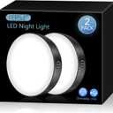 Ferswe Rechargeable Tap Light 6000K, Dimmable Touch Light with 1000mAh Large BatteryBrightness Adjustable, Stick on Lights for Closet, Cabinet, Counter, Kitchen, Bedroom and Wall(2 Pack) (Cool White, Black)