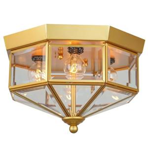Flush Mount Outdoor Ceiling Light Fixture, 4 Light Exterior Porch Ceiling Lights with Clear Glass, Gold Farmhouse Lighting for Indoor Hallway Kitchen Stairway