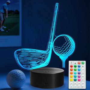 Golf Night Light, Golf Club Gifts, 3D Illusion Lamp with 16 Colors Changing, Timer, 4 Flash Modes and Dimmable, Men Boys Girls Room Decoration, Holiday Xmas Gifts