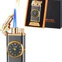 Torch Lighter, Magic Dual Flame Lighter Refillable Butane, Creative Adjustable Flame Windproof Lighter, Cool Jet Flame Butane Lighter for Men Women Friends Outdoor Candle (Without Butane) Black Dragon