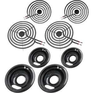 MP22YA Electric Stove Burner Element Replacement Set & W10290350 W10290353 4 Pack Black Drip Pans - Perfectly Fit Whirlpool Electric Range Stove Top