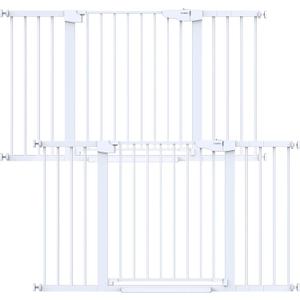 Cumbor 2 Pack 30-54" Baby Gate for Stairs, Dual Lock & Self-Closing Dog Gate for Doorways, Easy Install Pressure Mounted Pet Gates Indoor, Easy Walk Thru Wide Safety Proofing for Babies & Pets, White