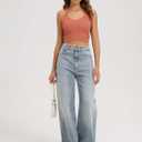 ODODOS Seamless Halter Crop Tops for Women Ribbed Soft V Neck Open Back Cropped Tank Top, 1-Pack, Coral, Medium-Large