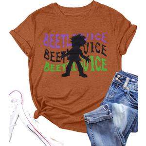 VILOVE Halloween Shirt Women: Halloween Letter Print T-Shirt Horror Tee Cute Halloween Party Tops Fall Graphic T Shirt (Small, Orange)