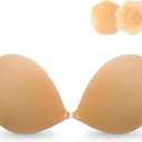 Wingslove Adhesive Bra Reusable Strapless Self Silicone Push-up Invisible Sticky Bras for Backless Dress (Bare Nude+covers)