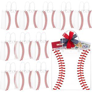 FULJOOY 24 Pcs Baseball Clear PVC Gift Party Bags with Handles Bulk Football Transparent Treat Goodie Tote Sport Clear PVC Snack Bag for Boys Birthday Party Favor Baby Shower Decorations Supplies