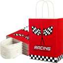 24 PCS Race Car Gift Bags Checkered Racing Flag Treat Bags Race Car Themed Party Favors Goodie Candy Paper Bag with Handles for Racing Themed Birthday Party Supplies