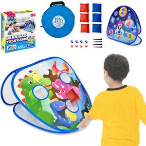 2 in-1 Dinosaur and Spaceship-Themed 27-inch Bean Bag Toss Game Set for for 1-2 Players, Backyard Games, Family Party, Birthday, for Toddlers Ages 3 4 5 6 Year Old- 