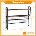 VECELO 2-Tier Desktop Bookshelf, Retro Brown Metal Desk Hutch with Grid Panel, 45.3 Inch Wide Countertop Storage Organizer for Bedroom & Dorm