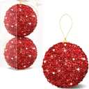 2 Pcs 6 Inch Christmas Ball Ornaments Glitter Sequin Ball Large Red Christmas Tree Decorations Xmas Hanging Balls for Home New Year Holiday Indoor Outdoor Party Decor (2, Red, 6 Inch)