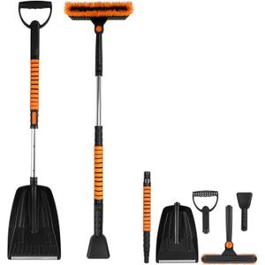 Ice Scraper and Snow Brush Kit, 5 in 1 Extendable Snow Shovel Snow Broom with Foam Grip, 180 Pivoting Brush Head Snow Scraper for Car, Truck, SUV