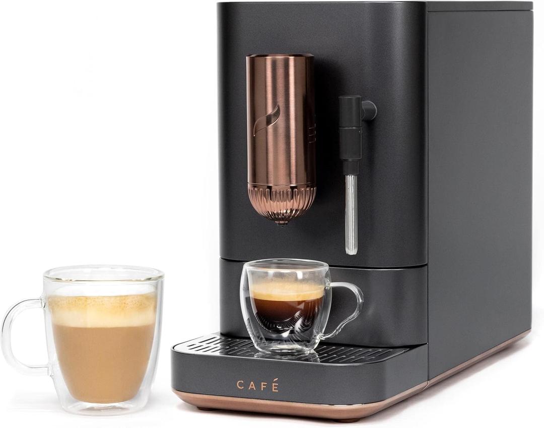 Caf Affetto Automatic Espresso Machine + Milk Frother | Built-In & Adjustable Espresso Bean Grinder | One-Touch Brew in 90 Seconds | Matte Black, 1.2 Liter, (C7CEBBS3RD3)