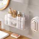 Acrylic Wall Mount Organizer, 10.6"D x 5"W x 6"H, Large Size Adhesive Wall Self, Shower Caddies Organizer, Bathroom Shelves Wall Caddy with Self Adhesive Tape, for Bathroom, Kitchen, Bathtub (clear-big basket)