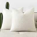 Woaboy Pack of 2 20x20 Inch Decorative Boucle Throw Pillow Covers Textured Square Pillowcaes Accent Solid Cozy Soft Cushion Covers Home Decor for Sofa Couch Living Room Home Decor,White