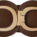 Women Wide Belt Stretchy Gold Buckle Elastic Vintage Waist Belts for Coats Dresses (L: Fit Waist Size 39"-44", Coffee)