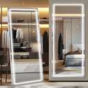 Antok LED Full Length Mirror, 71" x 32" Lighted Floor Standing Mirror with Stand for Bedroom (Rectangular) (White)