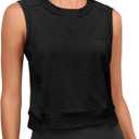 Cicy Bell Womens Cropped Workout Tank Tops Summer Casual Sleeveless Sweatshirts Athletic Gym Crew Neck Tees (X-Large, Black)