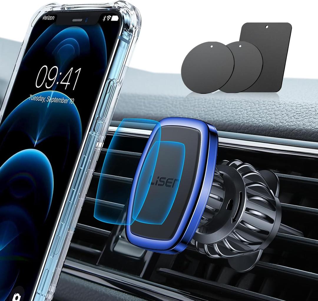 LISEN Magnetic Phone Holder for Car, [Easily Install] Car Phone Holder Mount [6 Strong Magnets] Cell Phone Holder for Car [Case Friendly] iPhone Car Holder Pink 20X Powerful: Pink LV633 (Blue)