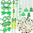 124Pcs St. Patrick's Day Accessories Party Favor Set, St Patricks Day Shamrock Glasses, Green Bead Necklaces, Rubber Bracelets & Temporary Tattoos, Irish Festival Party Supplies