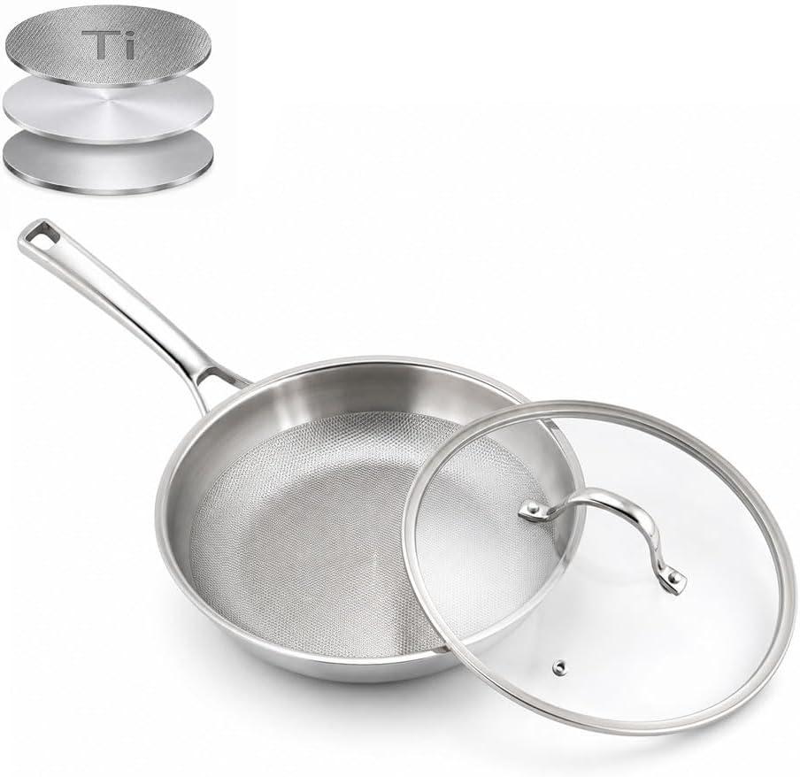 Titanium Frying Pan with Lid, 10.25" No Coating Skillet