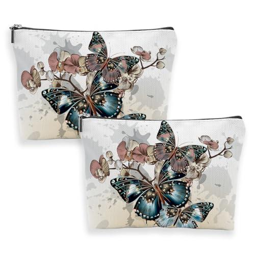 2 Pcs Trendy Butterfly Travel Makeup Bag Cute Pouches for Purse Boho Cosmetic Toiletry Travel Pouch, Make Up Accessory Purse Organizer for Friend Coworker Sister Christmas Birthday Friendship Gifts