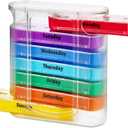 MEDca Weekly Pill Organizer, Four Times-a-Day, 1 Dispenser with Stackable AM/PM Compartments (Multicolor)