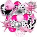 Hungdao 23 Pcs Cowgirl Theme Party Balloons Set Cow Print Cowgirl Hat Boot Pink Silver Star Balloons Ribbon for Western Theme Decorations Retro Horse Rodeo Party Supplies(Classic)