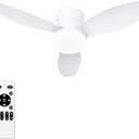 Glowall Small Ceiling Fan with Lights, 25 Inch Flush Mount with Remote Control, Reversible Quiet DC Motor, White, 3 Blades, 6 Speeds, Dimmable LED, Adjustable Color Temperature, Timer