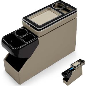 Center Console Between Seat Organizer for Minivans, SUVs, with Key Holder & Cup Holders,Phone Storage for Minivan &SUVs, Middle Van Floor Console Organizer Storage Box- Beige