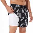BRISIRA Mens Swim Trunks Bathing Suit 5 Inch Inseam Compression Liner Beach Swim Shorts Swimwear Quick Dry Zipper Pocket (32, Blacktropical)