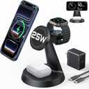 25W Fast Charging Station for MagSafe Charger for iPhone 17/16/S26 Ultra/Pixel 10, 3 in 1 Magnetic Wireless Charger with 45W Adapter Only for iWatch & Earbuds, Charger Stand Dock with Heat Dissipation