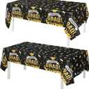 4 x Accevo Graduation Decorations 2026, 108" X 54" Graduation Tablecloth, Black Gold Rectangle Class of 2026 Table Cloths, Disposable Plastic Congrats Grad Tablecover for Grad Party Supplies, 2 Pack