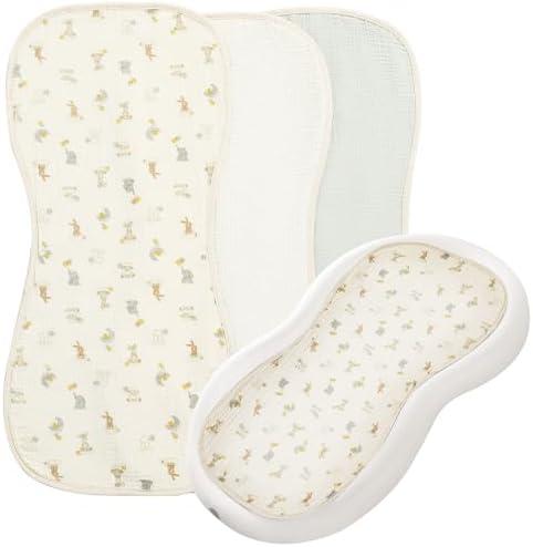 HOMBYS Changing Pad Liner Fits for Changing Pad,Washable Baby Changing Pad Cover Waterproof,100% Cotton Muslin Changing Table Pad,3 Pack,Cream White,Light Green,Animals
