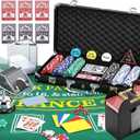 NEWTRY Blackjack Set, Complete Black Jack Set with Card Shuffler, 300pcs Chips, Poker Mat, Card Shoe, Chip Rake, Discard Tray, 8 Playing Cards, Bell, Dice, Cut Cards and 4 Buttons for Party Game Night