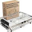 Dish Drying Rack Over The Sink, Expandable Stainless Steel Dish Drainer for Small Kitchen Counter Space Saving, RV Compact Plate Strainer In Silver Metal with Hanging Adjustable Utensil Holder