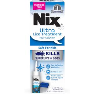 Nix Ultra Lice Treatment Hair Solution & Lice Comb, Kills Superlice & Eggs, 3.4 Fl Oz