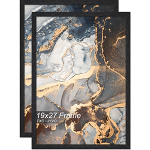 Fxojyvo Engineered Wood 19 x 27 Frame Set of 2, Black Picture Frame for 19x27 Inch Poster Puzzle Photo, Light Weight 19by27 Poster Frame with Wood-grain for Wall - 2 Pack/Black/19 x27