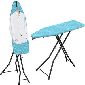 LyriFine Ironing Board, 2-in-1 Flat and Hanging Board, Sturdy Steel Frame Iron Board with Non-Slip Feet, Heat Resistant Cover Iron Board, Foldable Ironing Board Full Size with Hook, 14 x 43 Blue