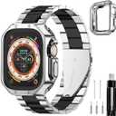 Compatible With Apple Watch Band and Case Iwatch Ultra Series 11 10 9 8 7 6 5 4 3 2 1 SE 42mm 46mm 49mm 45mm 44mm 41mm 40mm 38mm Men Women Classic Executive Classy Stainless Steel Metal Business (Black/Silver)
